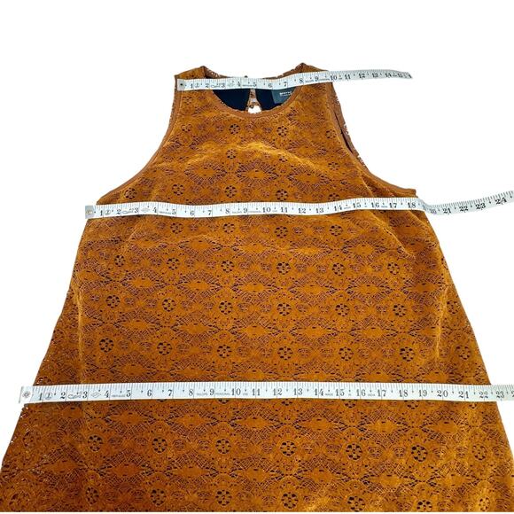 Boho Velvet Lace Dress Anthropologie Maeve Amis 12 Copper Drop Waist Flounced - Picture 11 of 15